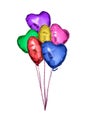 Colored foil balloons with the shape of hearts.