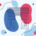 Colored france poster Isolated arch of triumph landmark outline Vector Royalty Free Stock Photo