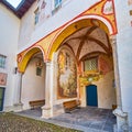 The frescoes in cloister of Madonna del Sasso Sanctuary, Orselina, Switzerland Royalty Free Stock Photo