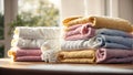 colored fresh clean towels on the bed Royalty Free Stock Photo