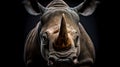 colored frontal portrait of a rhinoceros in front of a dark background