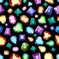 Colored gems of different cut. A pattern of colored gemstones o Royalty Free Stock Photo