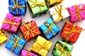 Colored gift boxes on a white background. Happy holiday