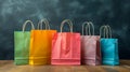 Colored gift paper bags. selective focus. Fashion Generative AI, Royalty Free Stock Photo