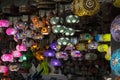 Colored glass lanterns. Turkish glass lanterns at the bazaar Royalty Free Stock Photo
