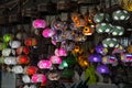Colored glass lanterns. Turkish glass lanterns at the bazaar Royalty Free Stock Photo