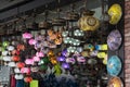 Colored glass lanterns. Turkish glass lanterns at the bazaar Royalty Free Stock Photo