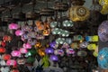 Colored glass lanterns. Turkish glass lanterns at the bazaar Royalty Free Stock Photo