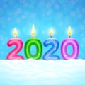 Colored glowing candles in shape of digits. New Year 2020 Royalty Free Stock Photo