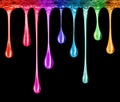 Colored glowing stretched drops on a black background