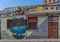 Colored graffiti, street art in the historic old town of Valparaiso Royalty Free Stock Photo