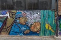 Colored graffiti, street art in the historic old town of Valparaiso