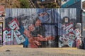 Colored graffiti, street art on the walls of Valparaiso, Chile Royalty Free Stock Photo