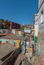 Colored graffiti, street art on the walls of Valparaiso, Chile Royalty Free Stock Photo