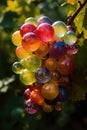 Colored grapes in cluster.