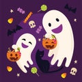 Colored halloween image pair of happy ghost with candies Vector