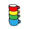 Colored hand drawing outline vector illustration of a stack of cups for hot tea or coffee isolated on a white background Royalty Free Stock Photo