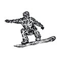 Colored hand drawing sketch snowboarder on a grunge background. Vector illustration snowboard print design art