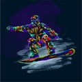 Colored hand drawing sketch snowboarder on a grunge background. Vector illustration snowboard print design art