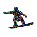 Colored hand drawing sketch snowboarder on a grunge background. Vector illustration snowboard print design art