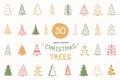 30 Colored hand drawn Christmas trees, vector eps10 illustration