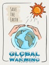 Colored hand-drawn illustration dedicated to climate change and global warming.