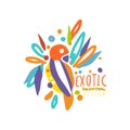 Colored hand drawn logo template with exotic bird Royalty Free Stock Photo