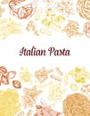 Colored hand drawn pasta elements, vintage vector poster.