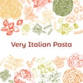 Colored hand drawn pasta elements, vintage vector poster.