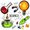 Colored Hand drawn science set Royalty Free Stock Photo