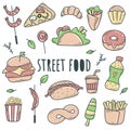 Colored hand drawn street food set Royalty Free Stock Photo