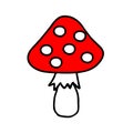 Colored hand-drawn vector illustration of One red fresh mushroom Fly agaric isolated on a white background Royalty Free Stock Photo