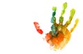 Colored hand print on white background