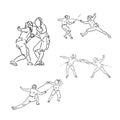 Colored hand sketch fencers. Vector illustration fencing vector Royalty Free Stock Photo