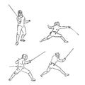 Colored hand sketch fencers. Vector illustration fencing vector Royalty Free Stock Photo