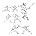 Colored hand sketch fencers. Vector illustration fencing vector Royalty Free Stock Photo