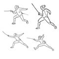 Colored hand sketch fencers. Vector illustration fencing vector Royalty Free Stock Photo