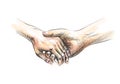 Colored hand sketch holding hands Royalty Free Stock Photo