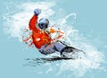 Colored hand sketch snowboarder on a grunge background