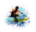 Colored hand sketch surfer
