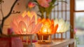 Colored lanterns on Vesak day for celebrating Buddha's birthday in Eastern culture, that made from paper and candle