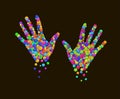 Colored hands created from the multicolored colored rounds, emotional life comcept, emotions series,colored hand