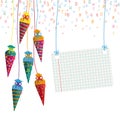 Colored Hanging Candy Cones Checked Banner Letters