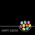 Colored Happy Easter egg set White line Black background Flat design Royalty Free Stock Photo