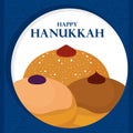 Colored happy hanukkah template with Sufganiyot food Vector