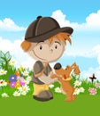 Blossoming Friendship: Boy and Dog Delight