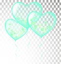 colored heart balloons green. Isolated on white background trans