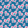 Colored hearts on a blue background seamless valentine`s day pattern for your design vector high quality illustration