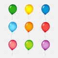 Colored helium balloons on transparent background