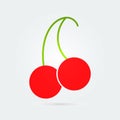 Colored Cherry Flat Icon. Fresh healthy Sweet Cherries. Vector Design